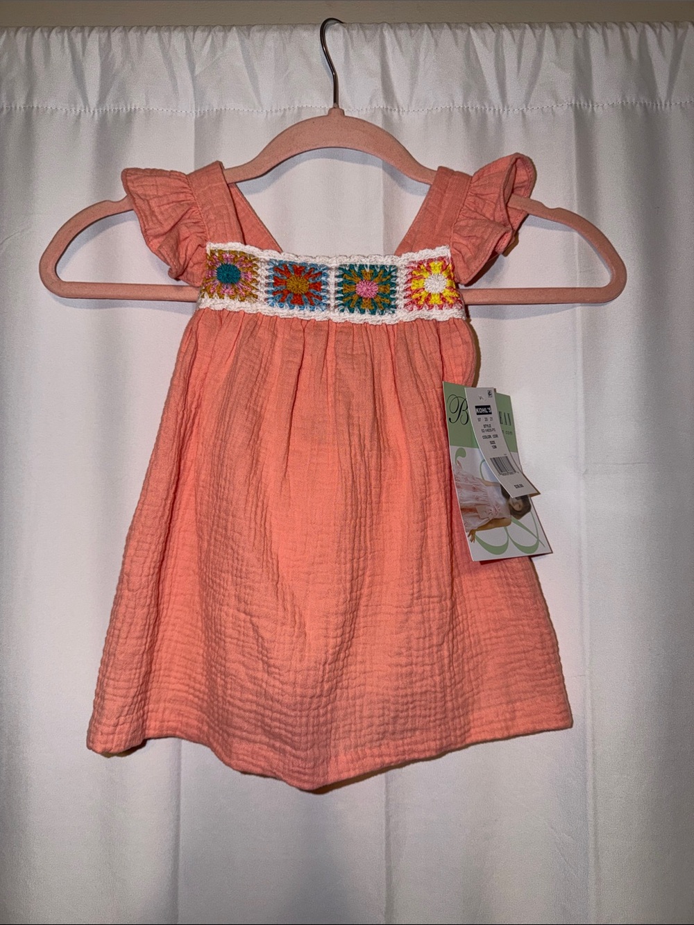 Bonnie Jean Peach Tank Top with Multicolor Crochet Band
